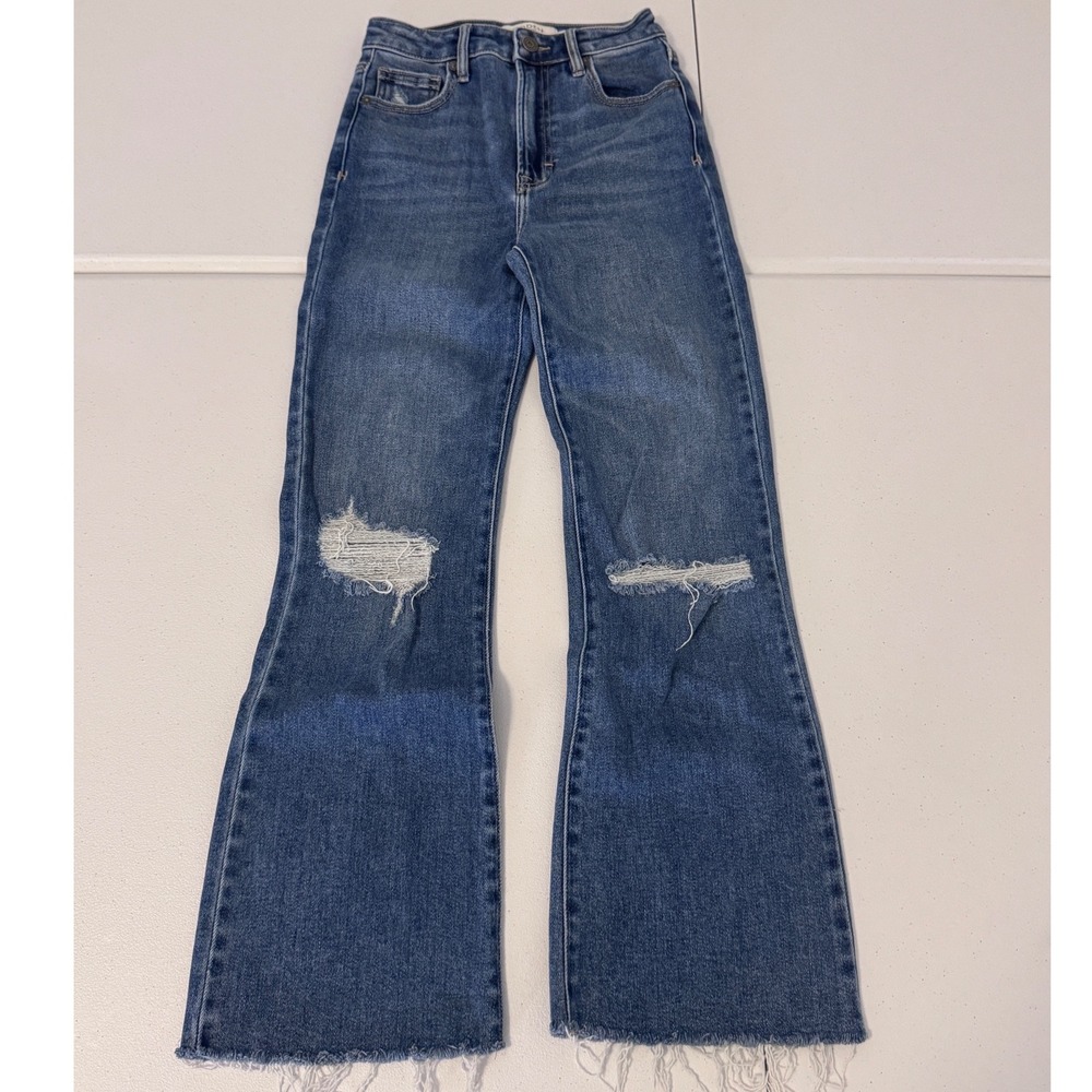 Hidden Jeans High Waisted Wide Leg Distressed Raw Hem Denim HD3136C-DK Blue bb - Picture 2 of 9